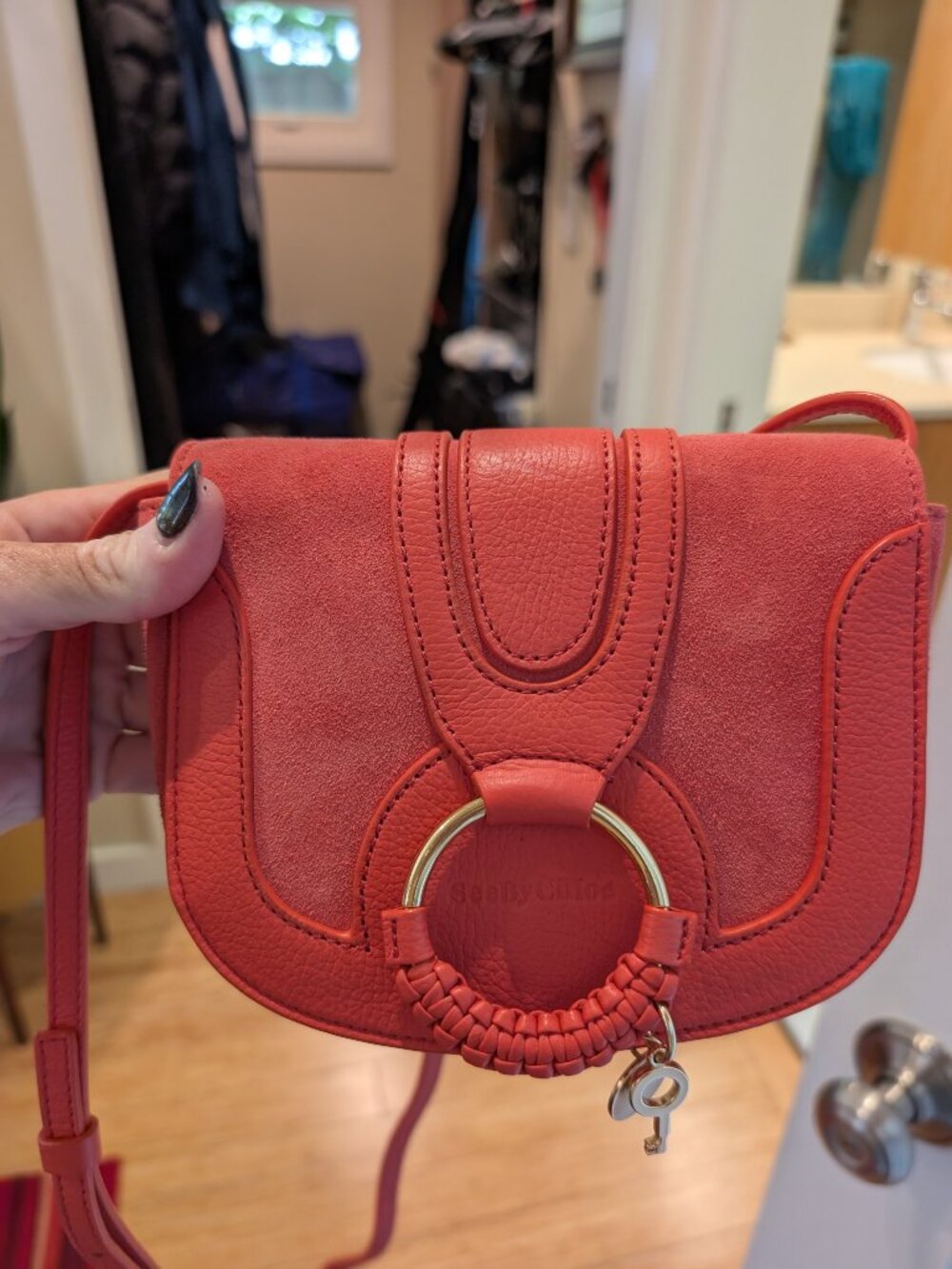 See by Chole Mini Hana shoulder or crossbody bag in Coral Leather and Suede EUC